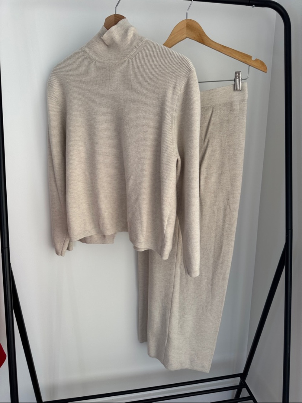 Women's Cream Knit Turtleneck Sweater & Skirt Set